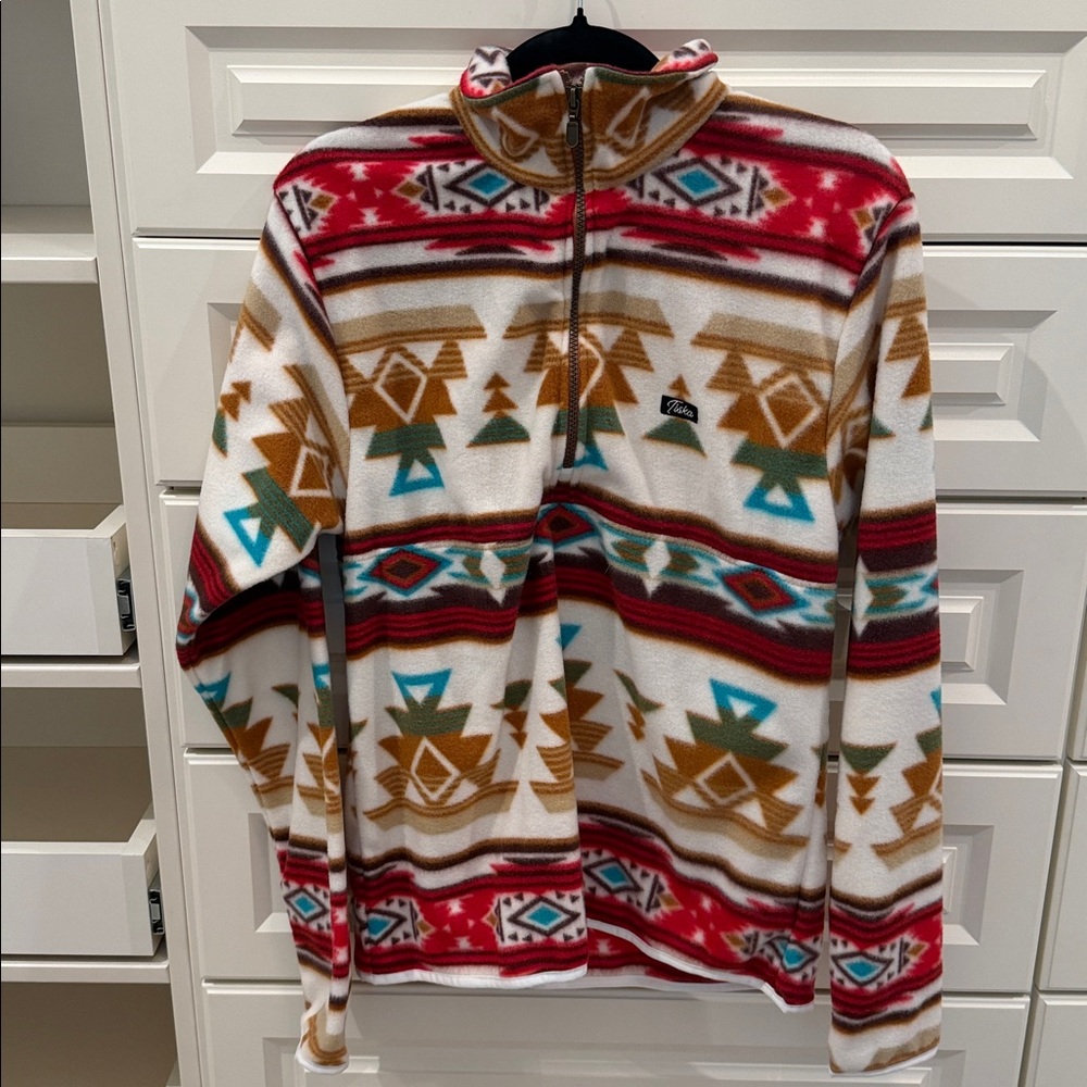 Tiska Red Geometric Fleece Pullover